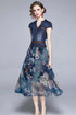 Charming & Vivid High Quality Women Autumn Dress, 2-Piece Set, Belted Denim Top + Chiffon Floral Skirt, Trendy Office & Evening Wear